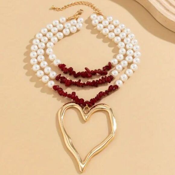 ✨🆕✨ Boho Exaggerated Heart Turquoise Decor Necklace✨ avail in Red + Blue✨ - Picture 5 of 15